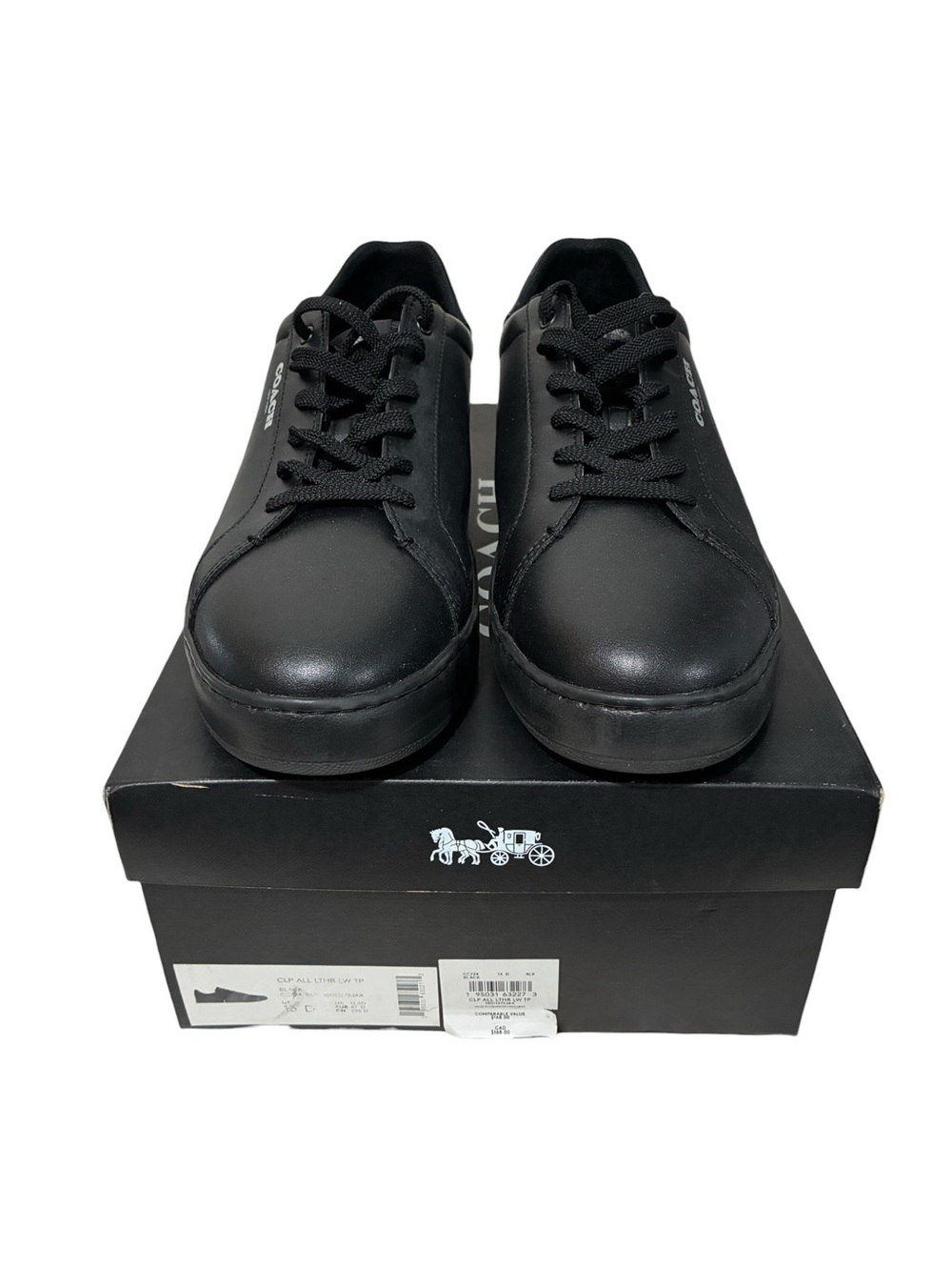 Coach Men’s Black Low-Top Leather Sneakers with Tonal Laces